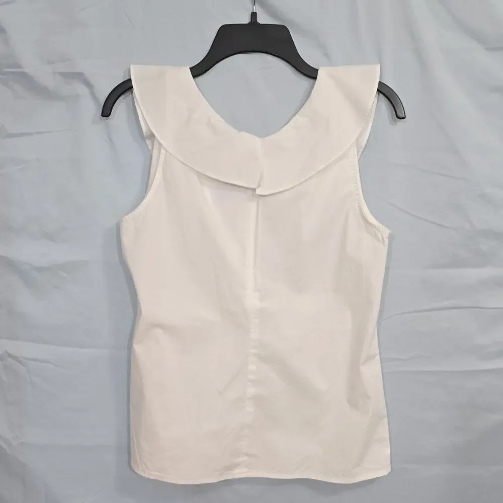 J.CREW Womens 4 White Ruffle Sleeveless V-Neck Woven Cotton Blouse - Picture 5 of 8